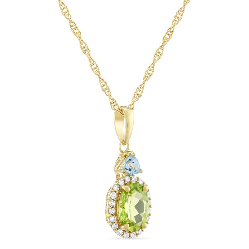 Oval Peridot, Blue Topaz &amp; Diamond Accent Pendant in 10K Yellow Gold – Image 2 of 3