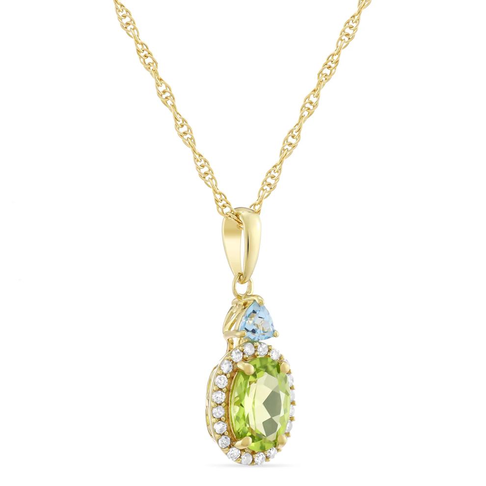 Oval Peridot, Blue Topaz &amp; Diamond Accent Pendant in 10K Yellow Gold – Image 2 of 3