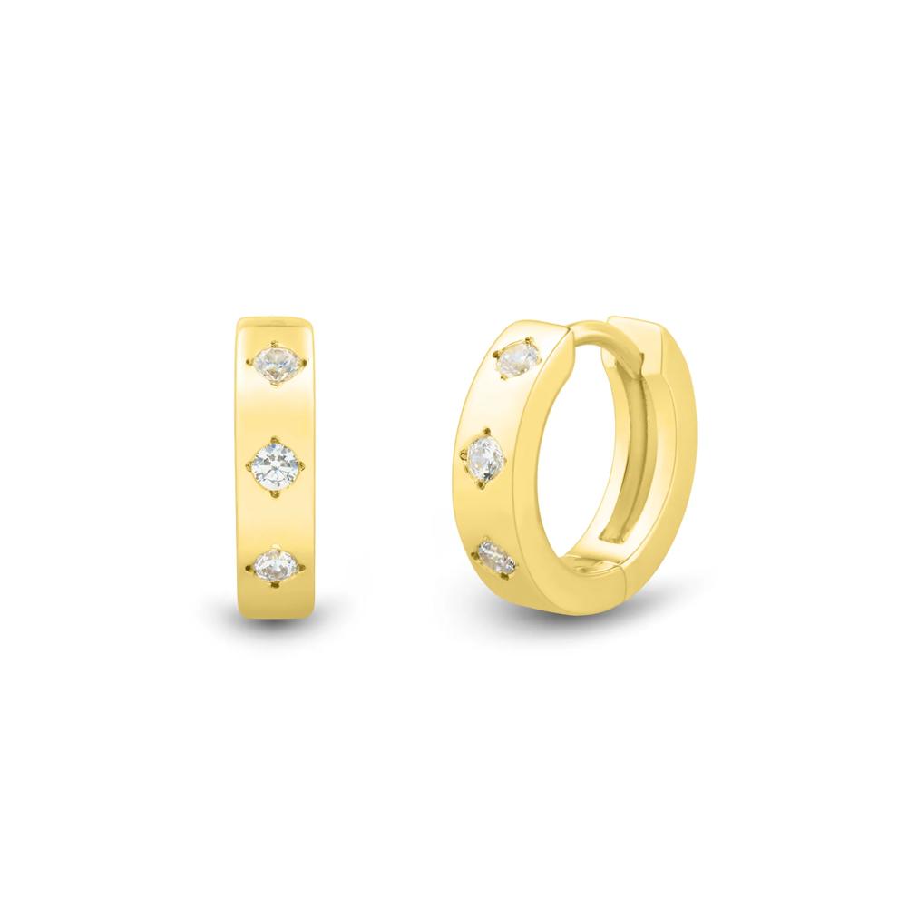 Lab Grown Diamond Three-Stone Hoop Earrings in Vermeil, 13MM (1/7 ct. tw.) – Image 2 of 2