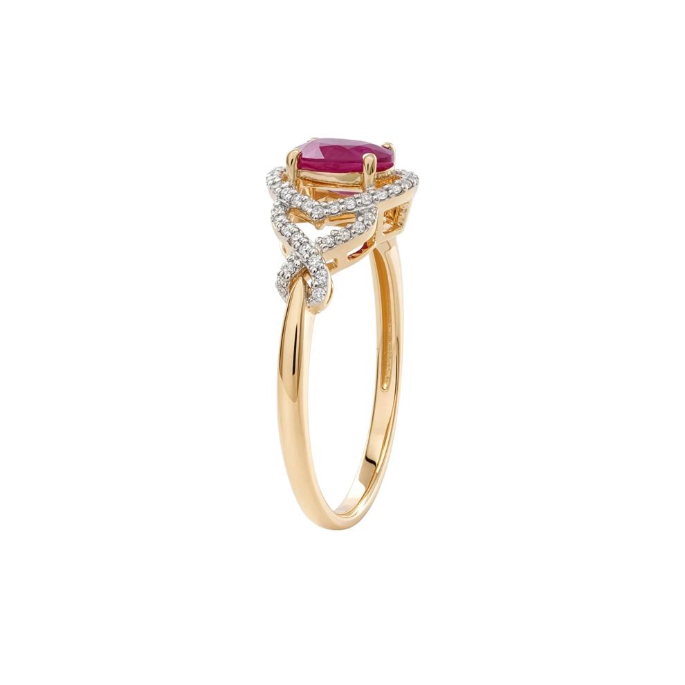 Ruby &amp; Diamond Twist Shank Ring in 10K Yellow Gold (1/7 ct. tw.) – Image 3 of 4