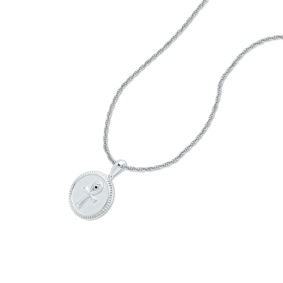 Men's Black Diamond Accent Ankh Cross Medallion Pendant Necklace in Sterling Silver – Image 4 of 4