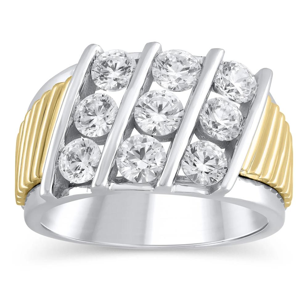 Men's Lab Grown Diamond Slant Ring in 10K Yellow &amp; White Gold (2 1/2 ct. tw.) – Image 1 of 3