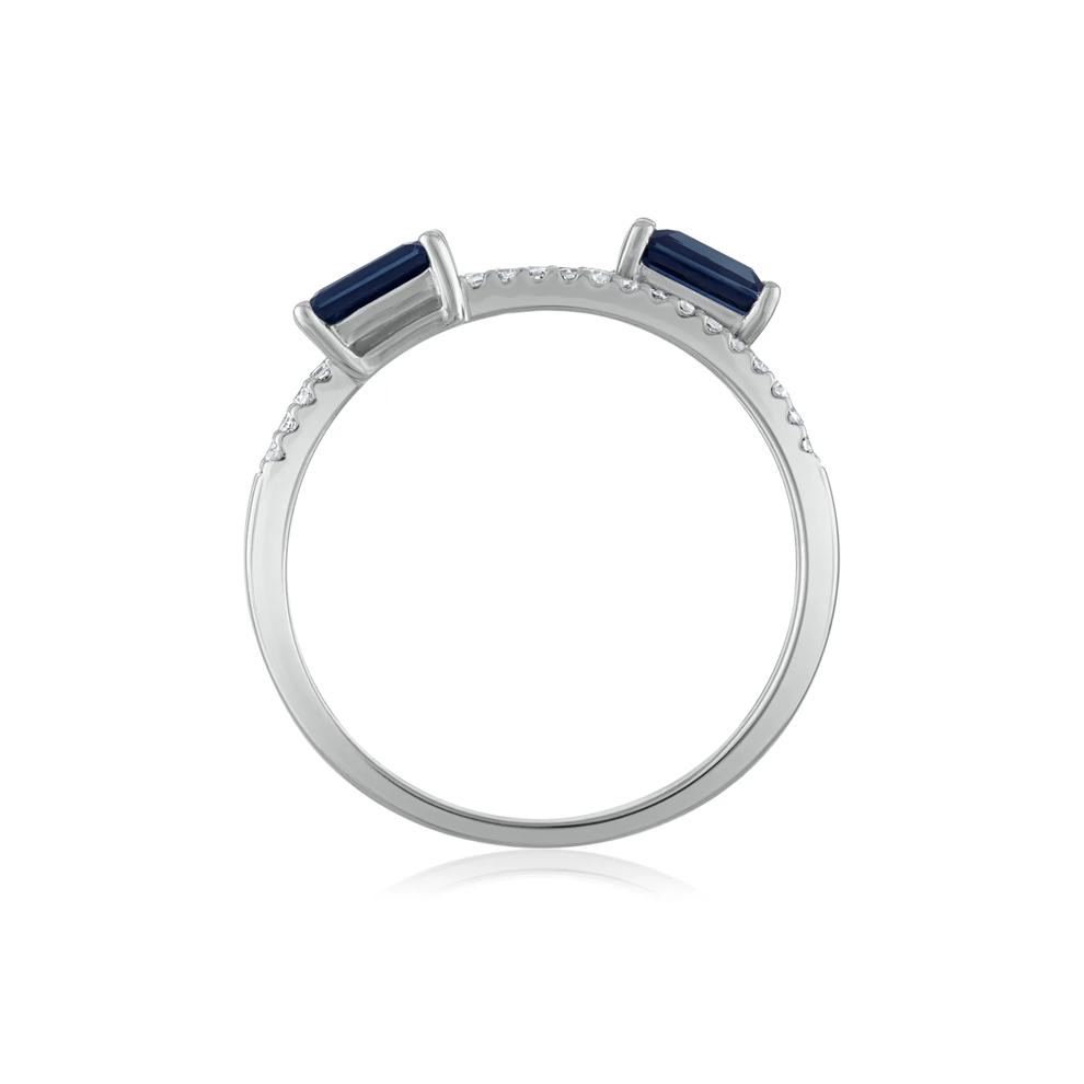 Diamond and Blue Sapphire Double Row Band in 14K White Gold (1/10 ct. tw.) – Image 2 of 3
