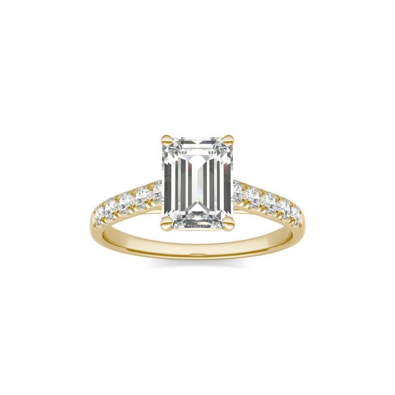 Emerald-Cut Lab Created Moissanite Ring with Side-Stones in 14K Yellow Gold – Image 4 of 6