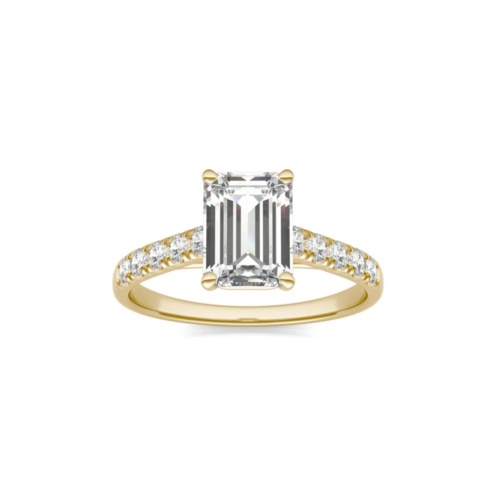Emerald-Cut Lab Created Moissanite Ring with Side-Stones in 14K Yellow Gold – Image 4 of 6