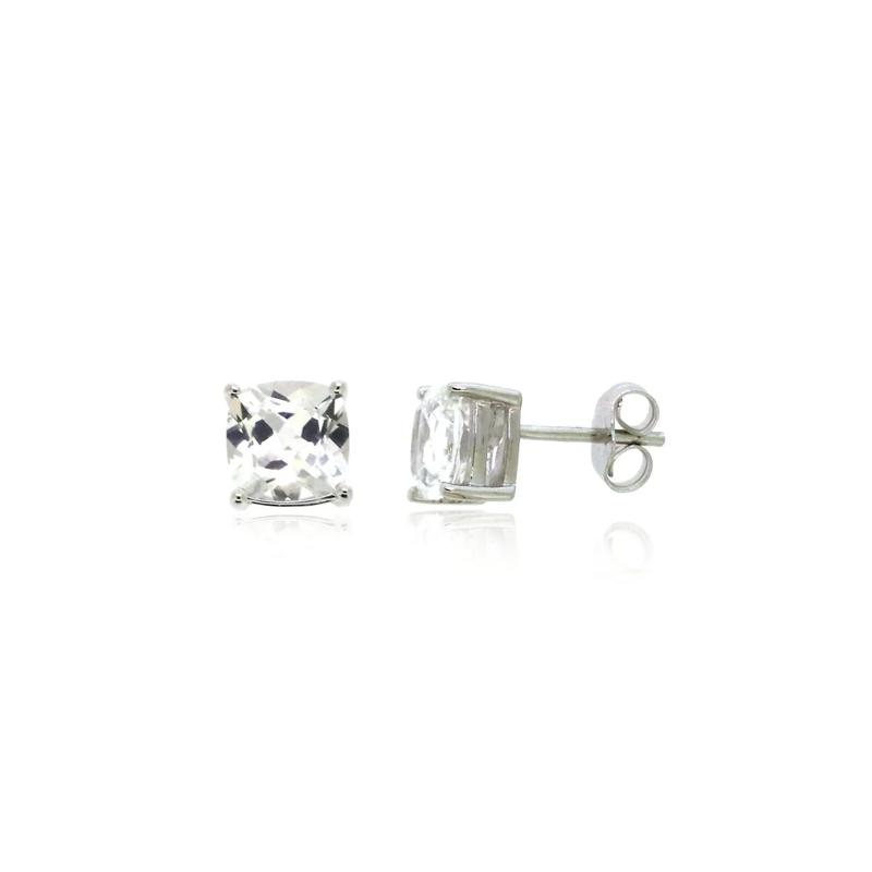 Lab Created White Sapphire Cushion Stud Earrings in Sterling Silver – Image 1 of 2