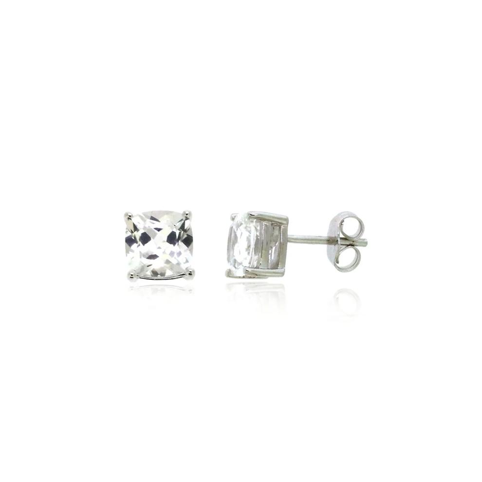 Lab Created White Sapphire Cushion Stud Earrings in Sterling Silver – Image 1 of 2