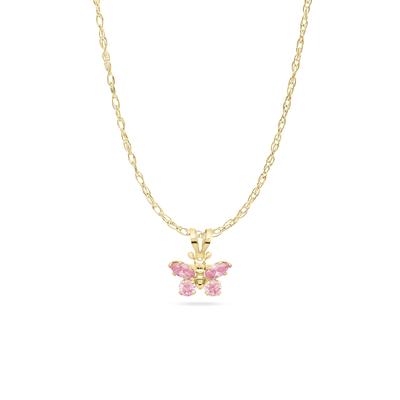Children's Pink Zirconia Butterfly Pendant Necklace in 14K Yellow Gold
