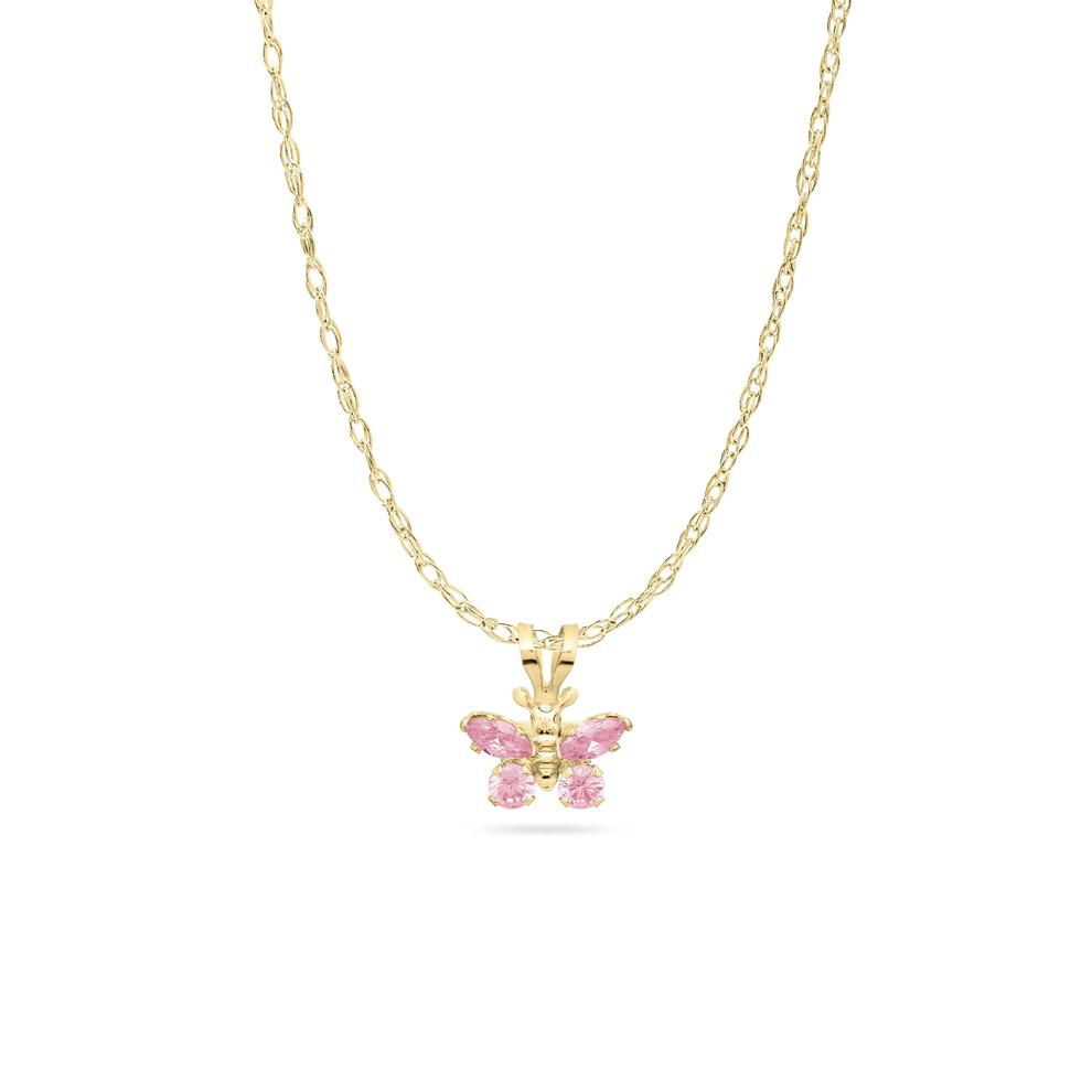 Children's Pink Zirconia Butterfly Pendant Necklace in 14K Yellow Gold – Image 1 of 4