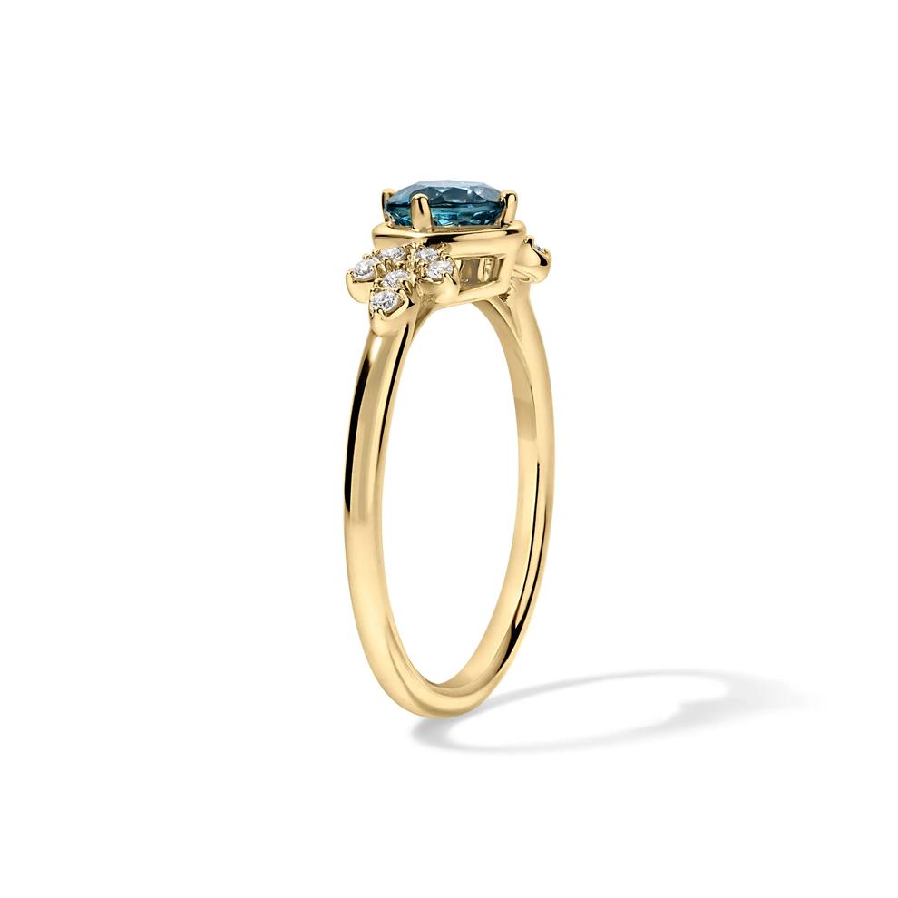 Round Montana Blue Sapphire &amp; Diamond Ring in 10K Yellow Gold (1/10 ct. tw.) – Image 3 of 4