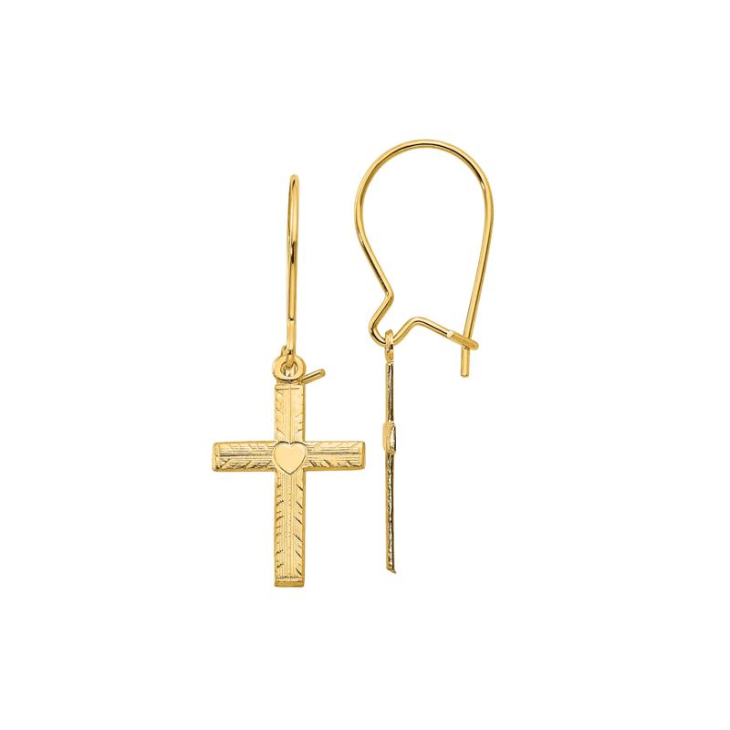 Polished and Satin Cross Drop Earrings in 14K Yellow Gold – Image 1 of 1