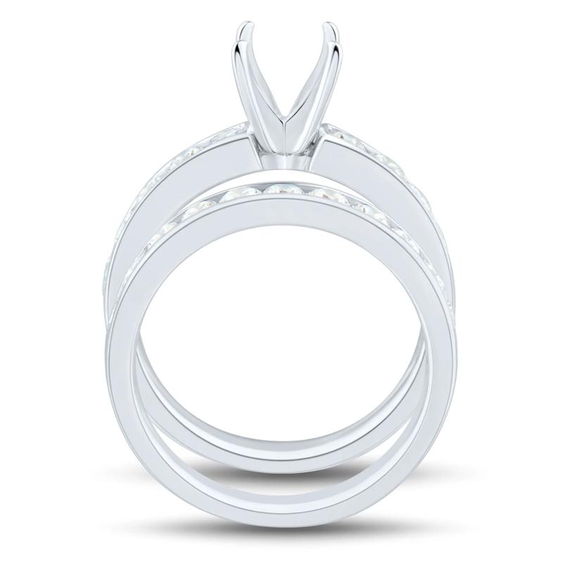 1/2 ct. tw. Round Diamond Channel Semi-Mount Engagement Ring Set in 14k White Gold &#40;Setting Only&#41; – Image 6 of 9