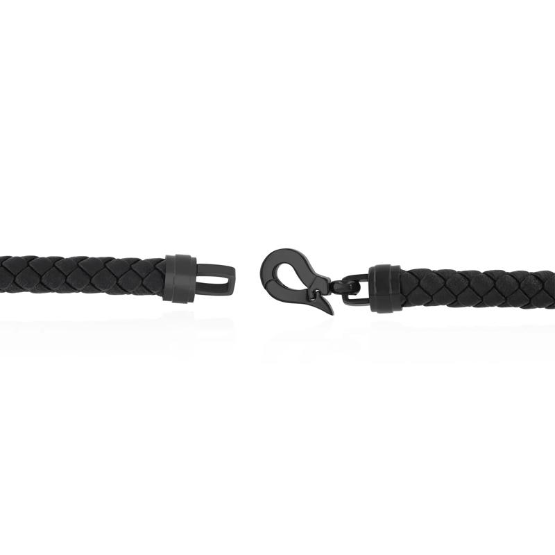 Black Leather Cord Bracelet in Ion-Plated Stainless Steel – Image 2 of 3