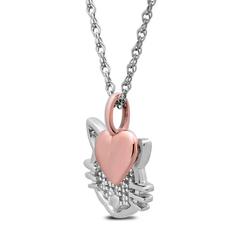 Diamond Cat Necklace with 10K Rose Gold Heart in Sterling Silver (1/10 ct. tw.) – Image 3 of 3