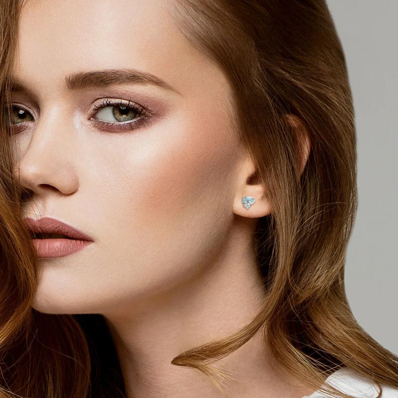 Blue Topaz and Diamond Accent Heart Studs in Sterling Silver – Image 3 of 3