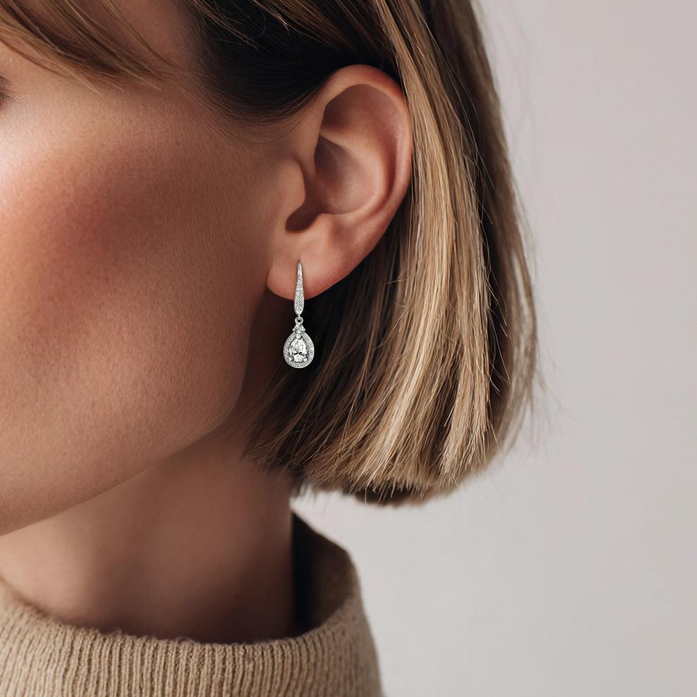 Lab Created White Sapphire Dangle Earrings in Sterling Silver – Image 2 of 2