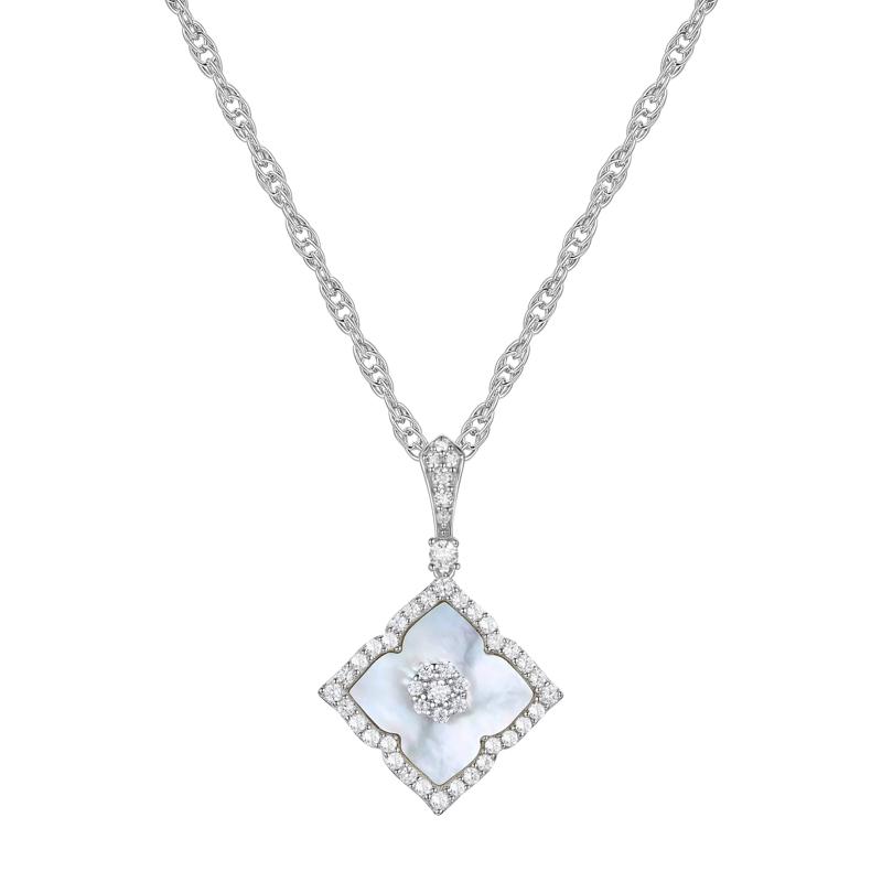 Mother of Pearl and White Sapphire Pendant in Sterling Silver – Image 1 of 3