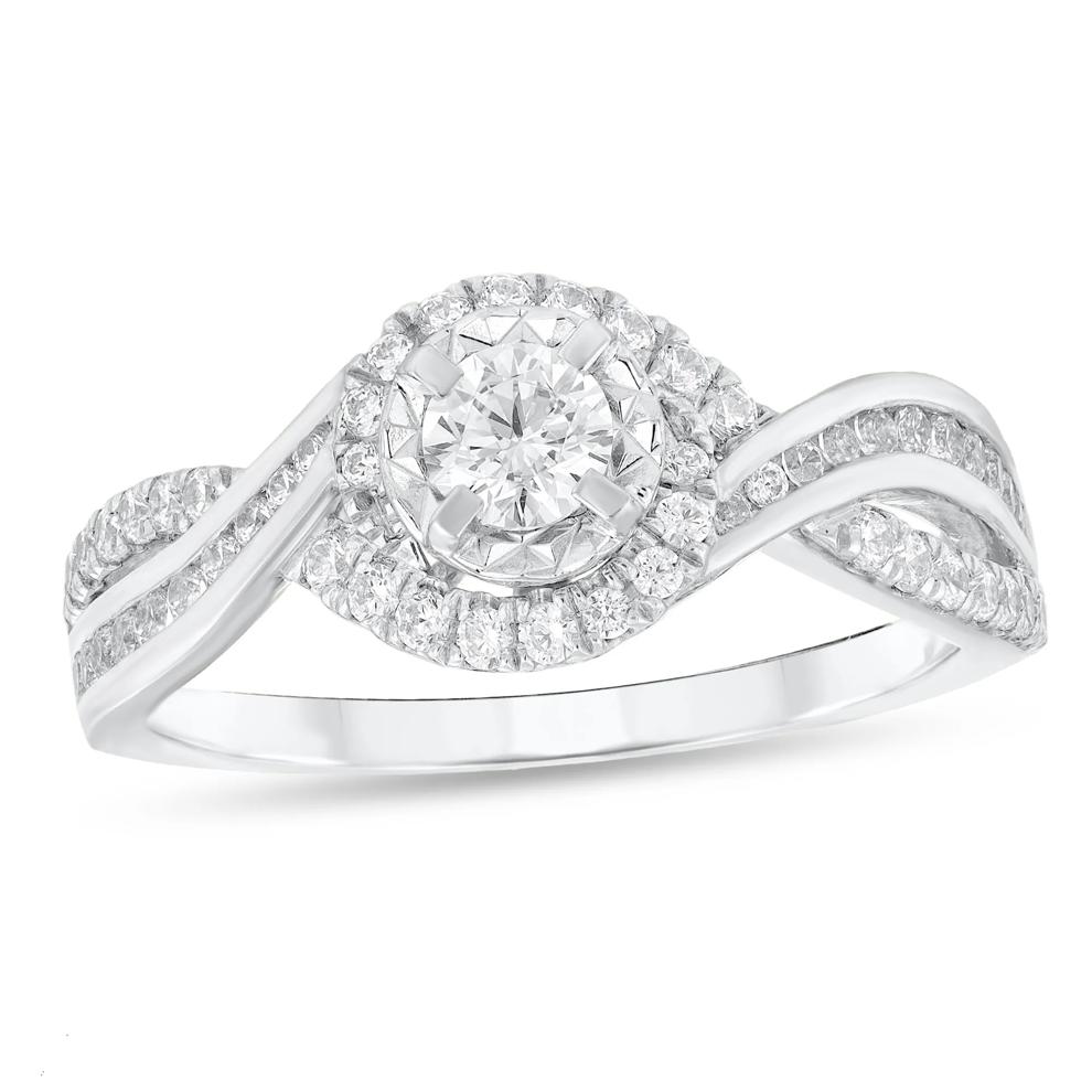 Diamond Round Halo Center Engagement Ring in 14K White Gold (3/4 ct. tw.) – Image 3 of 3