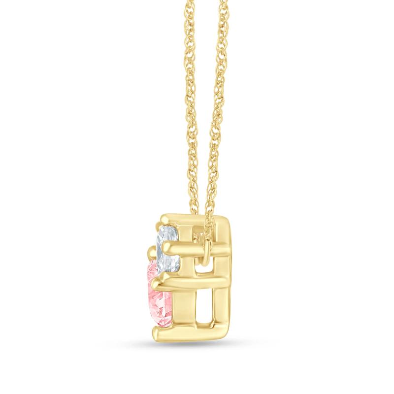 Lab Grown Diamond Pink and White Diamond Three-Stone Necklace in 14K Yellow Gold (1/2 ct. tw.) – Image 2 of 3