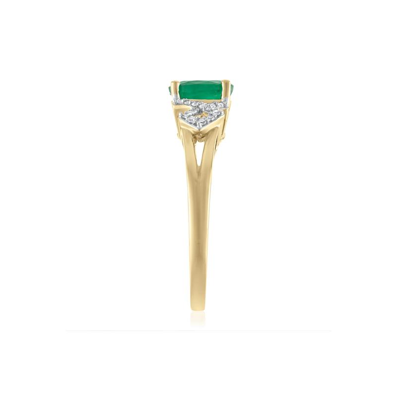 Oval-Shaped Emerald &amp; Diamond Ring in 14K Yellow Gold &#40;1/8 ct. tw.&#41; – Image 3 of 3