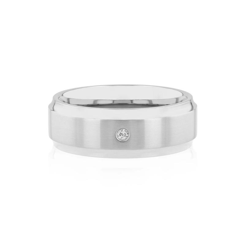 Men&#39;s Diamond Band in Stainless Steel, 8MM – Image 1 of 3