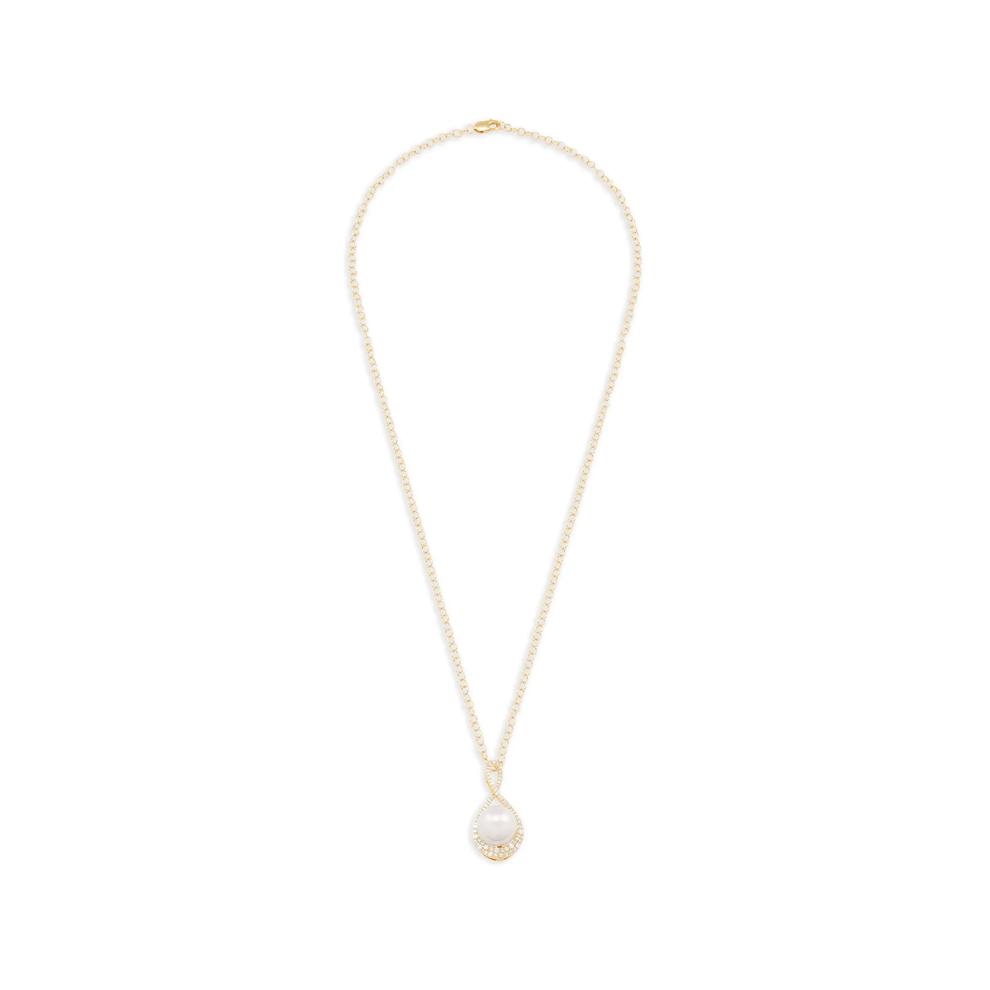 Freshwater Cultured Pearl &amp; Diamond Drop Pendant Necklace in 14K Yellow Gold (1/3 ct. tw.) – Image 2 of 4