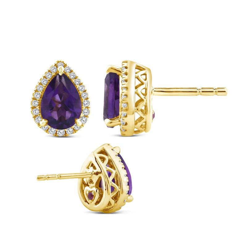 Amethyst, Pink Sapphire and Diamond Earrings in 10K Yellow Gold &#40;1/7 ct. tw.&#41; – Image 3 of 3