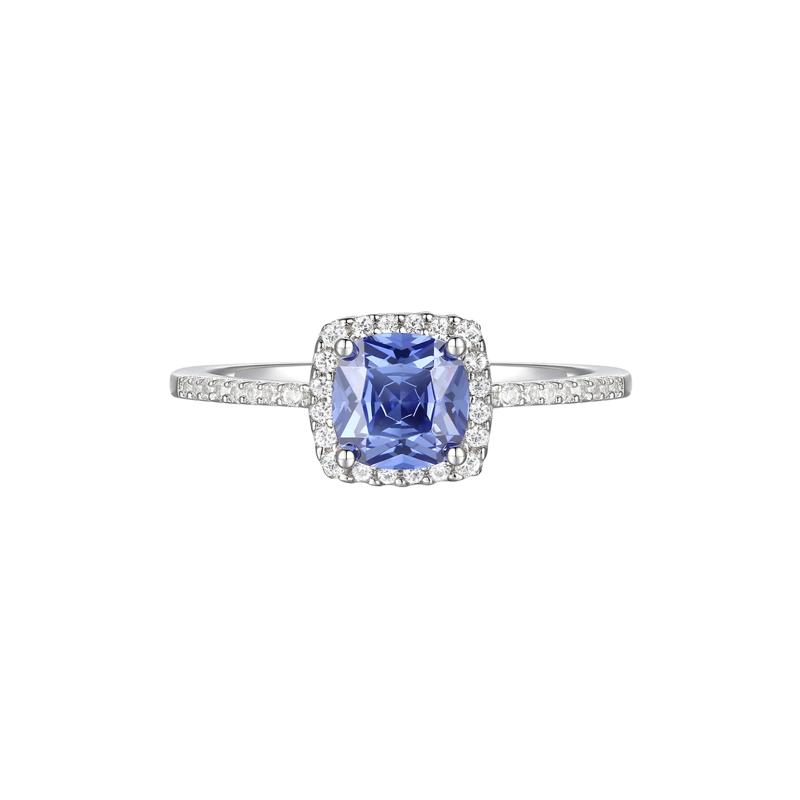 Cushion-Cut Tanzanite &amp; Diamond Ring in 14K White Gold &#40;1/8 ct. tw.&#41; – Image 1 of 3