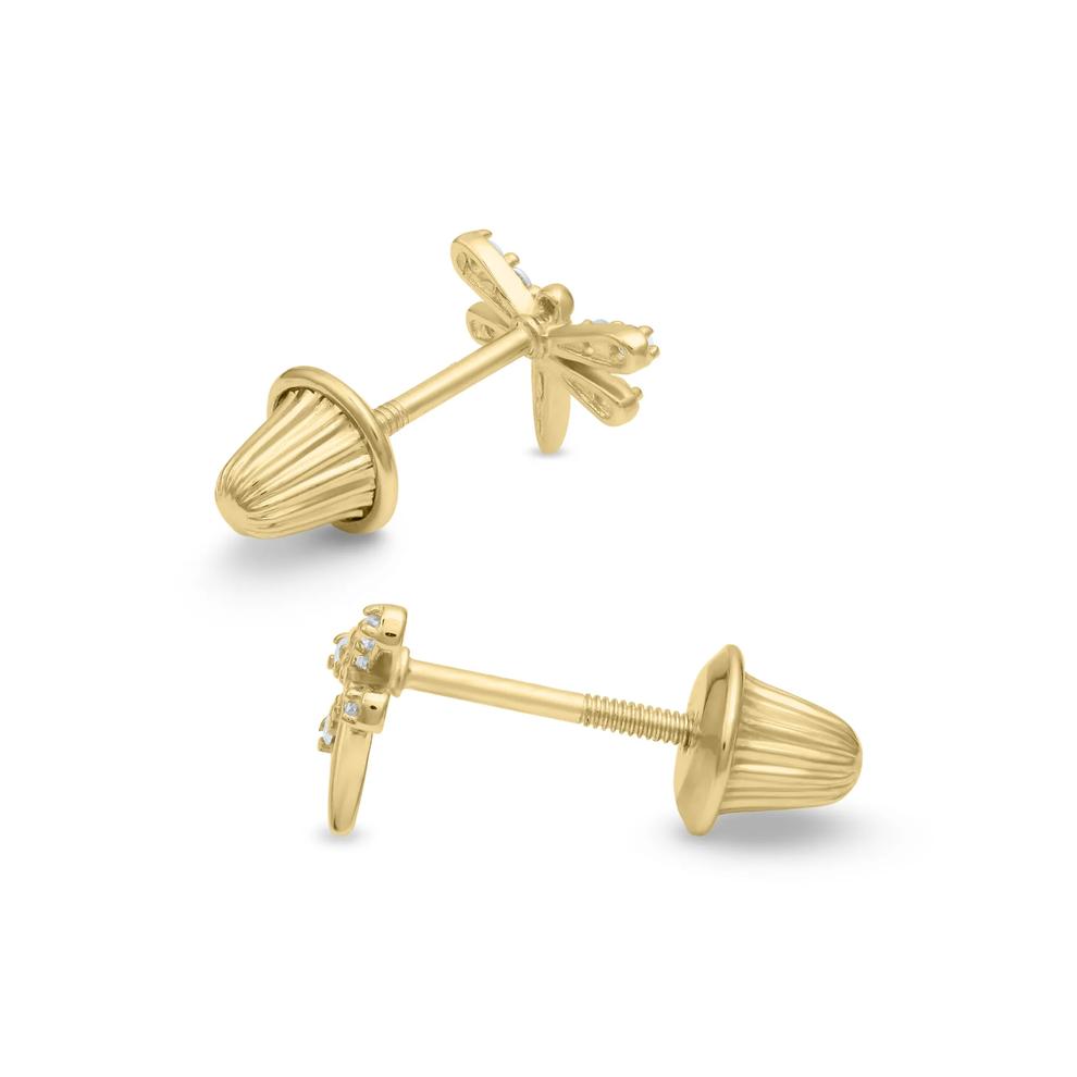 Children's White Cubic Zirconia Dragonfly Stud Earrings in 14K Yellow Gold – Image 2 of 2