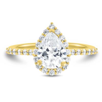 Lab Grown Diamond Pear-Shaped Halo Engagement Ring in 14K Yellow Gold (1 3/4 ct. tw.)