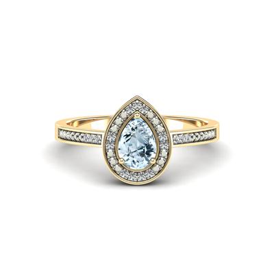 Aquamarine & Diamond Accent Halo Ring in 10K Yellow Gold