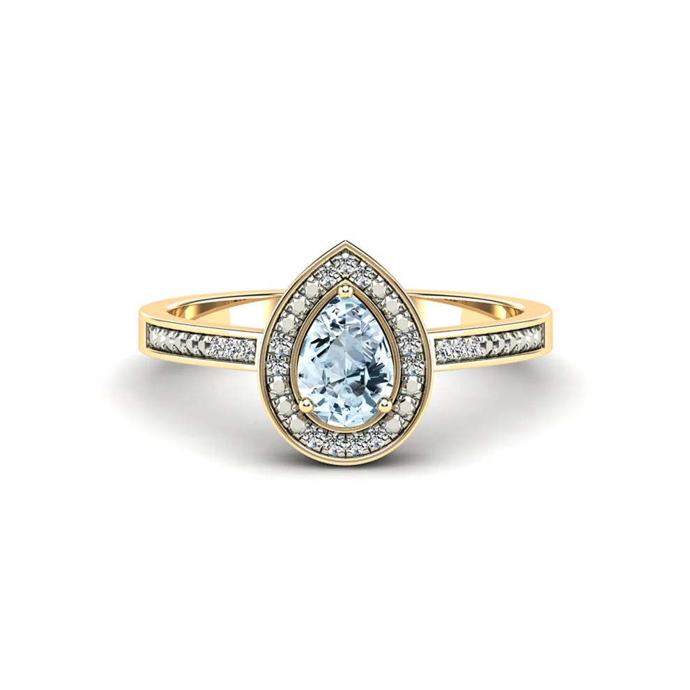 Aquamarine &amp; Diamond Accent Halo Ring in 10K Yellow Gold – Image 1 of 4