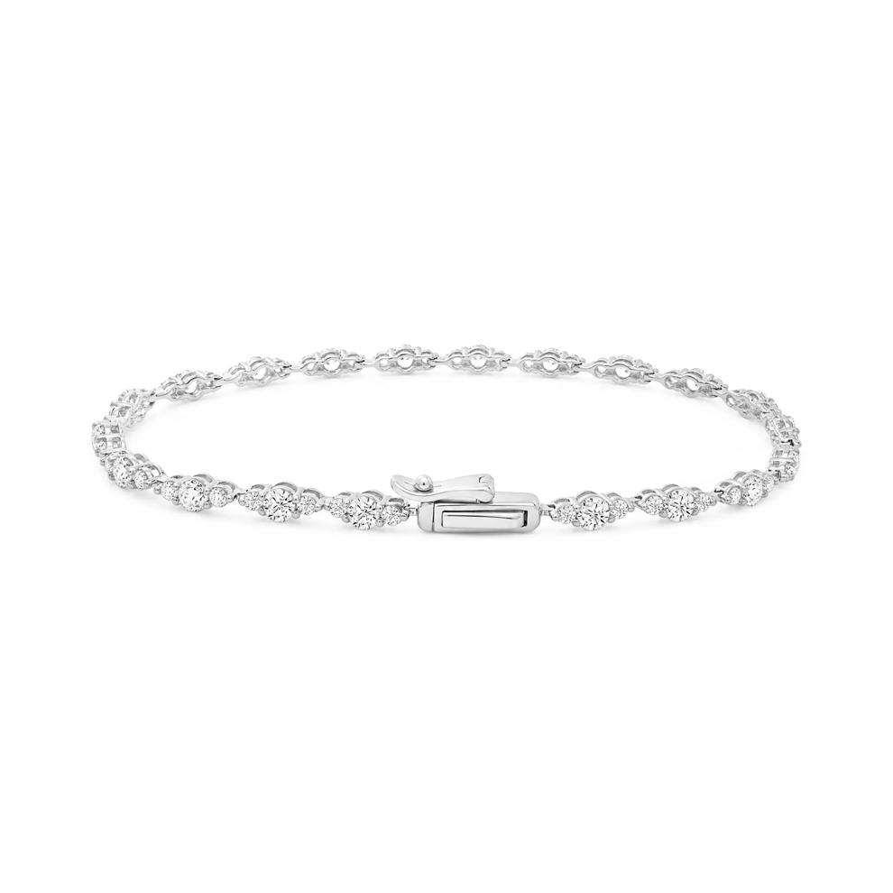 Lab Grown Diamond Three-Stone Link Bracelet in 10K White Gold, 7" (3 ct. tw.) – Image 2 of 2