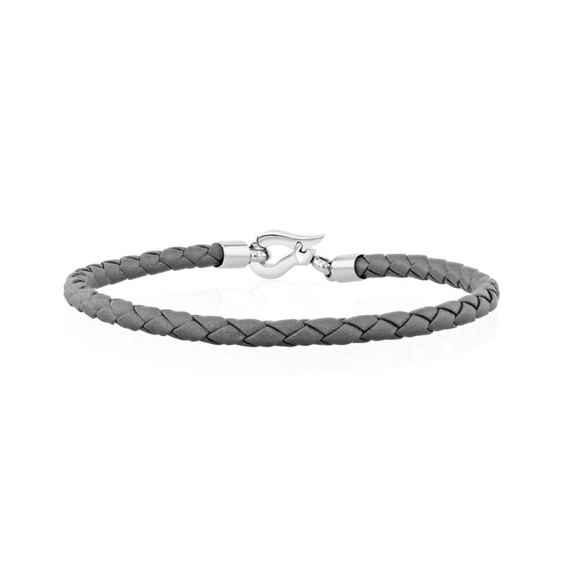 Men&#39;s Gray Woven Leather Bracelet with Stainless Steel – Image 1 of 5