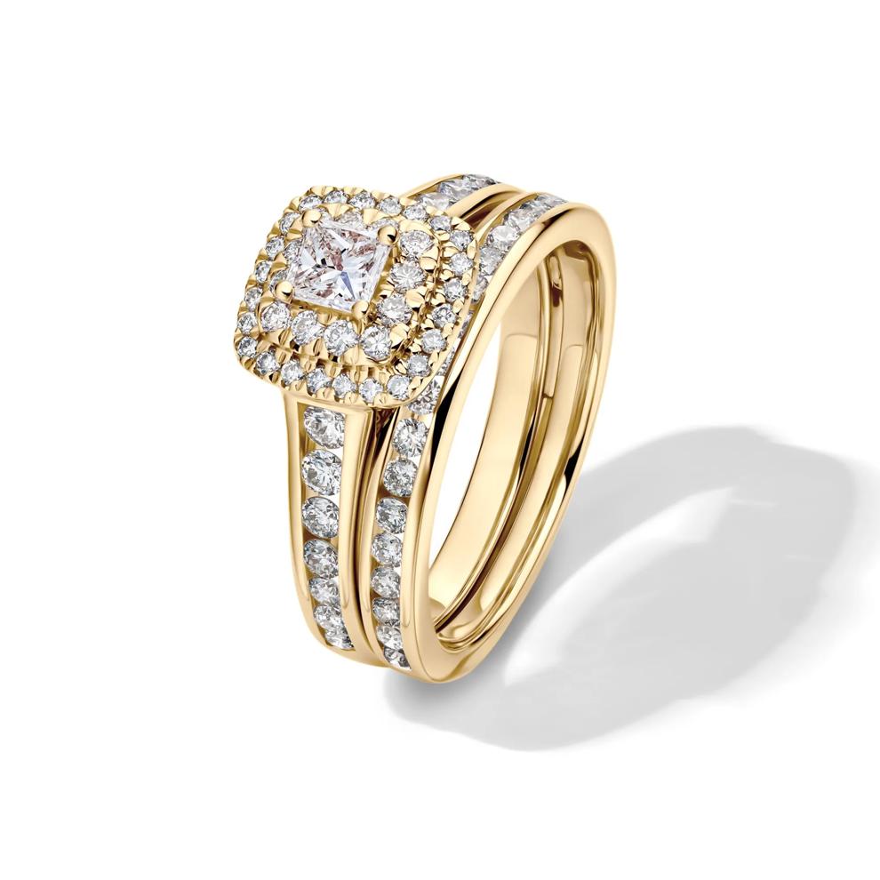 Princess-Cut Diamond Halo Engagement Set in 14K Yellow Gold (1 1/4 ct. tw.) – Image 5 of 7