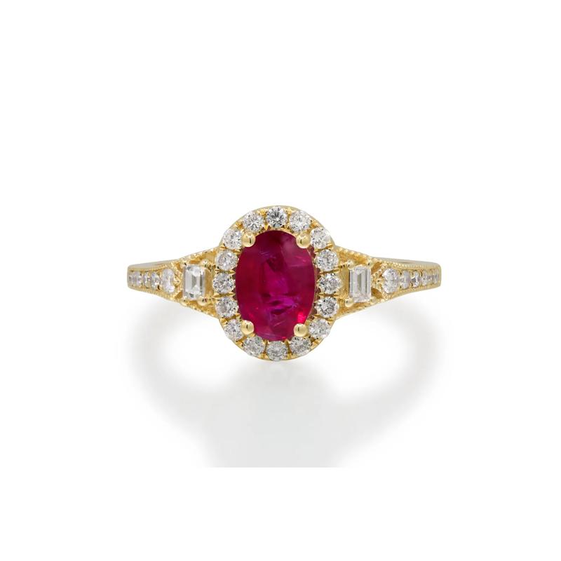 Ruby &amp; Diamond Halo Ring in 10K Yellow Gold &#40;1/3 ct. tw.&#41; – Image 1 of 5
