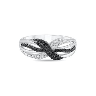 Black & White Diamond Twisted Band in Sterling Silver (1/5 ct. tw.)