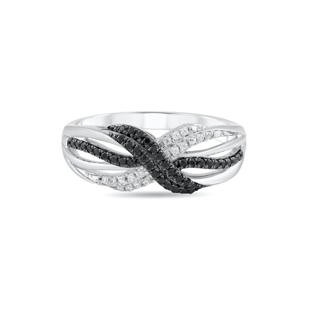 Black &amp; White Diamond Twisted Band in Sterling Silver (1/5 ct. tw.) – Image 1 of 4