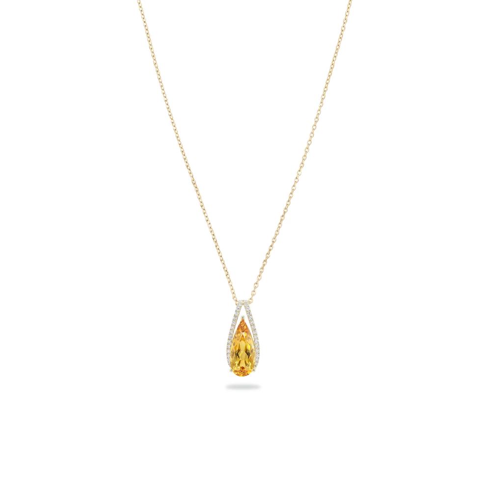 Citrine &amp; Diamond Pendant Necklace in 10K Yellow Gold (1/7 ct. tw.) – Image 1 of 4
