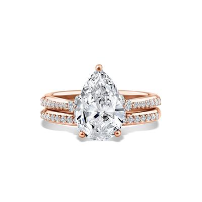 Lab Grown Diamond Pear-Shaped Engagement Set in 14K Rose Gold (3 ct. tw.)