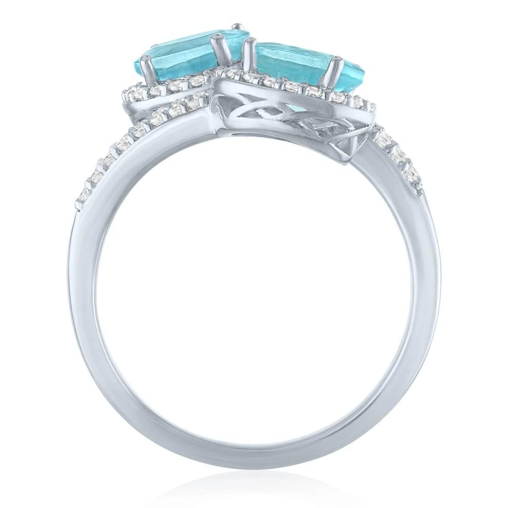 Emerald-Cut Apatites &amp; Diamond Halo Bypass Ring in Sterling Silver (1/3 ct. tw.) – Image 2 of 3