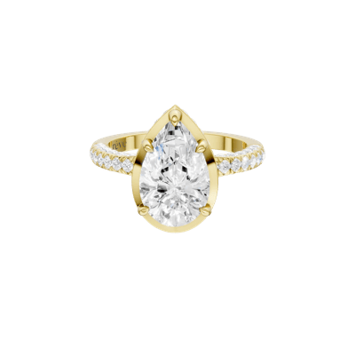 Ezra Lab Grown Diamond Pear-Shaped Center Engagement Ring in 14K Yellow Gold (3 3/4 ct. tw.)