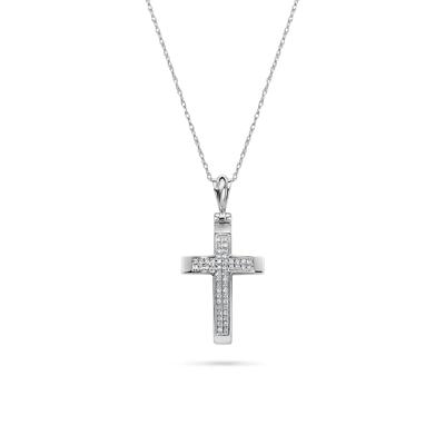 Diamond Cross Pendant Necklace in 14K White Gold, 18" (1/8 ct. tw.)