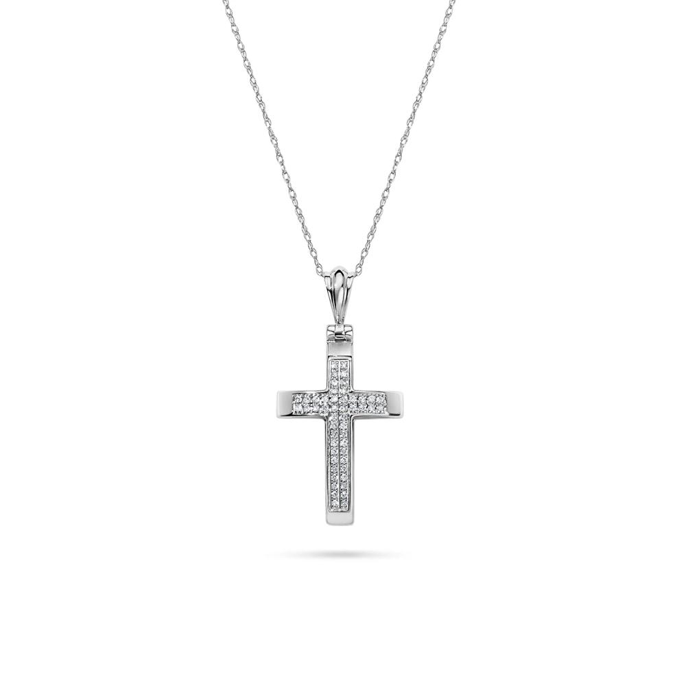 Diamond Cross Pendant Necklace in 14K White Gold, 18" (1/8 ct. tw.) – Image 1 of 2
