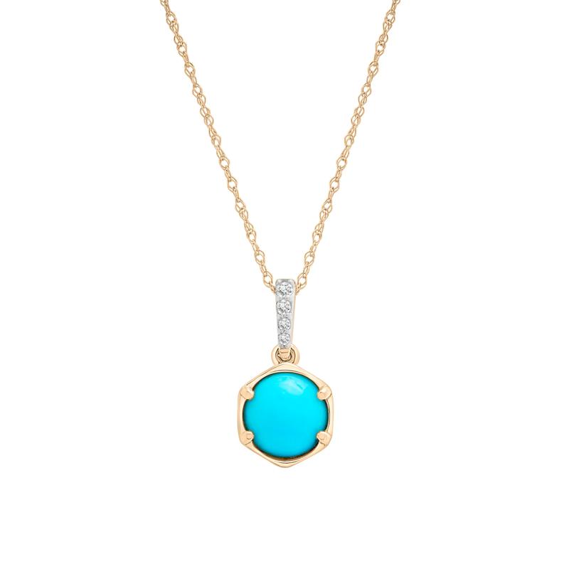 Cabochon Turquoise and White Topaz Pendant in 10K Yellow Gold – Image 1 of 4