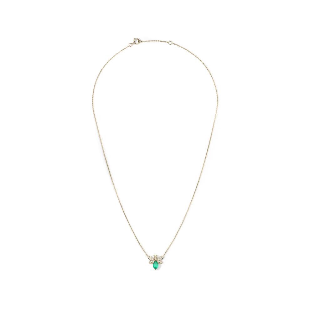 Emerald &amp; Diamond Bumblebee Pendant Necklace in 10K Yellow Gold (1/8 ct. tw.) – Image 3 of 4