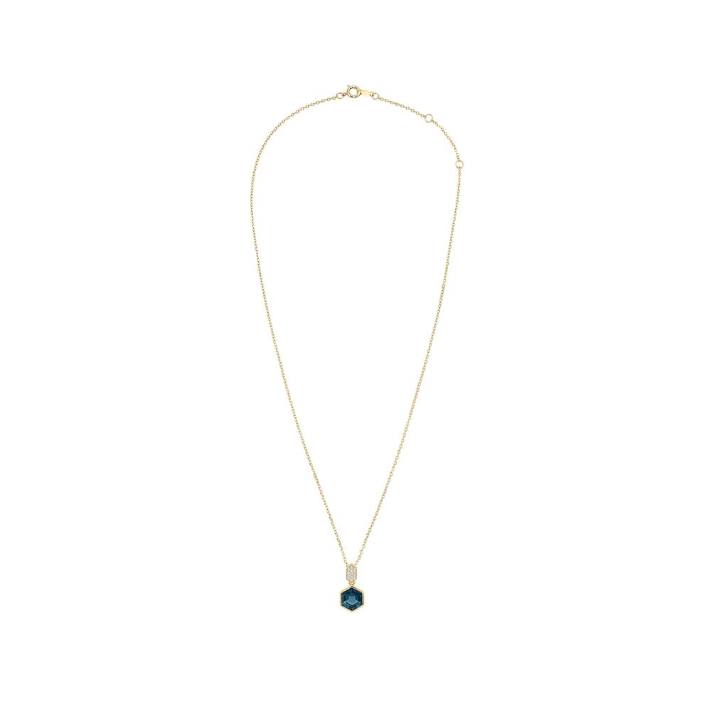 London Blue Topaz &amp; Diamond Accent Hexagon-Shaped Pendant Necklace in 10K Yellow Gold – Image 3 of 4