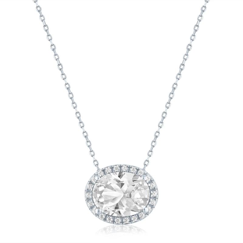 Lab-Created White Sapphire and Diamond Accent Halo Pendant in Sterling Silver – Image 1 of 3