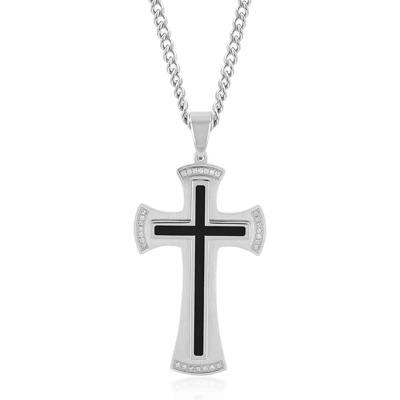 Men’s Diamond Cross Pendant with Black Resin in Stainless Steel (1/8 ct. tw.)