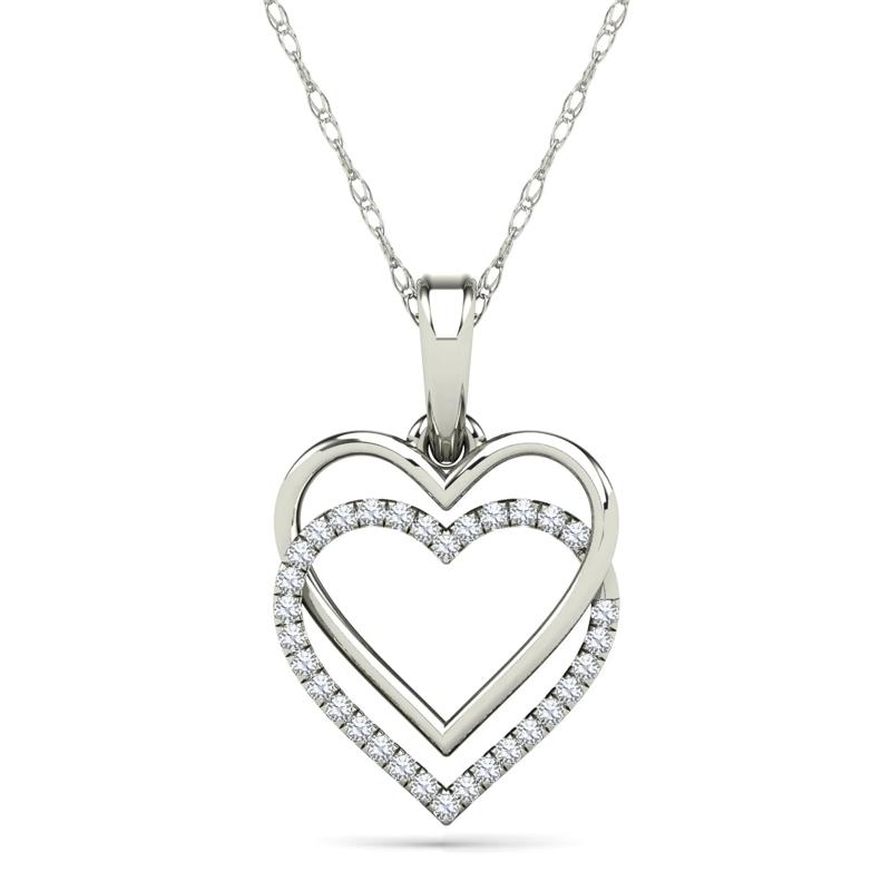 Diamond Accent Double Heart Necklace in 14K White Gold  – Image 1 of 4